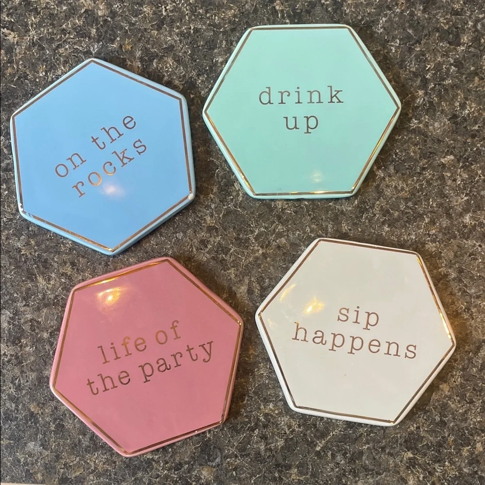 Vibrant Hexagonal Coaster Set - Blue, Pink, Mint, Cream